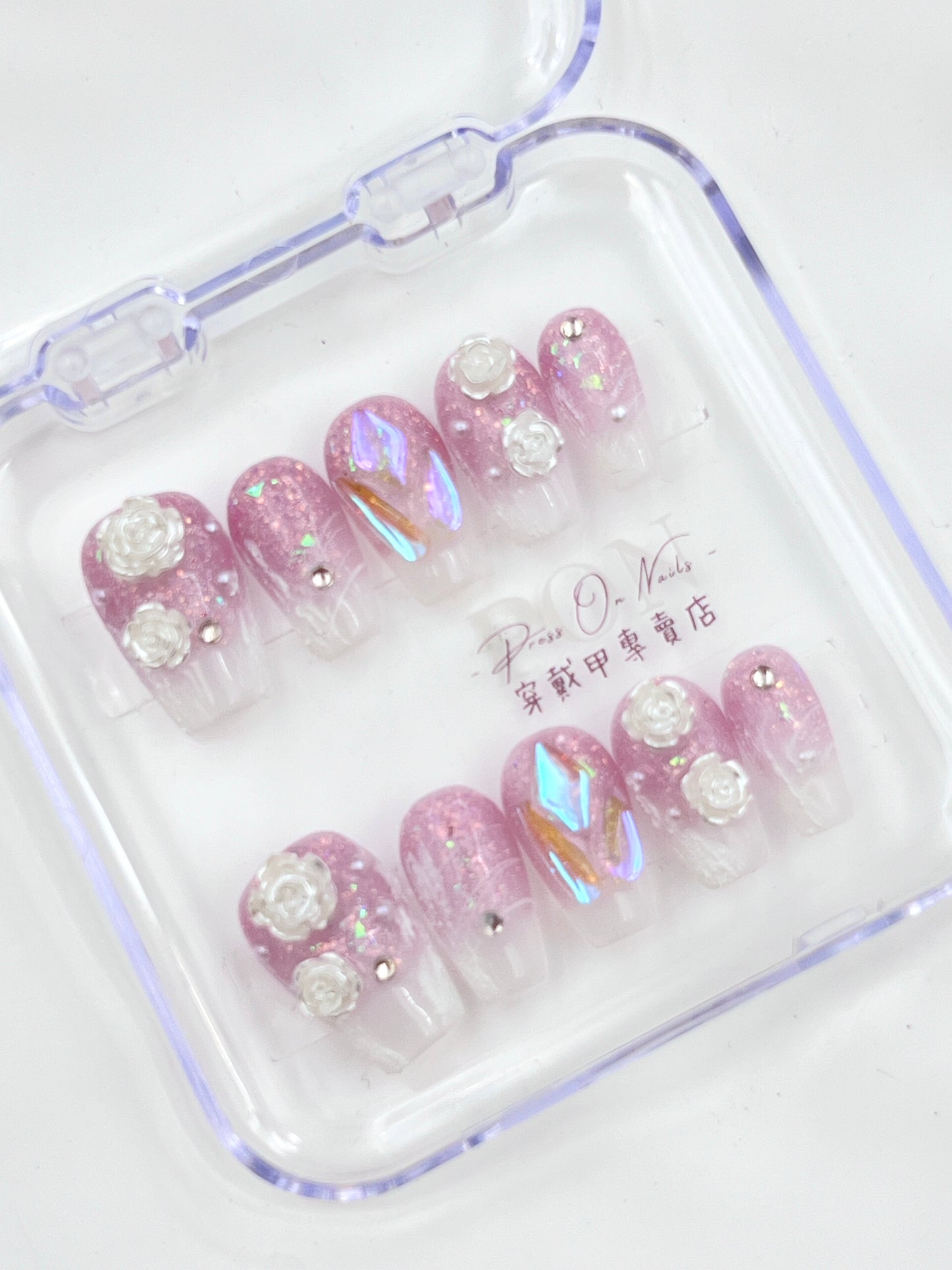 P271 Purple Gradient Three-dimensional Camellia  Handmade press on nails