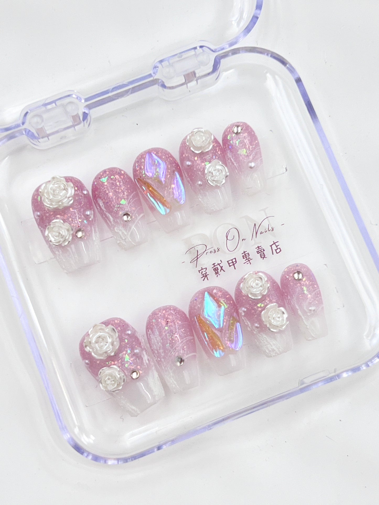 P271 Purple Gradient Three-dimensional Camellia  Handmade press on nails