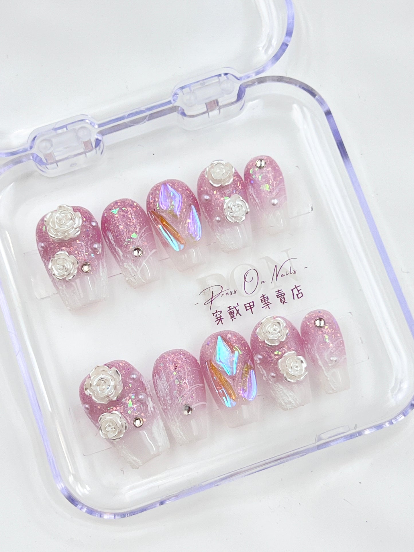 P271 Purple Gradient Three-dimensional Camellia  Handmade press on nails