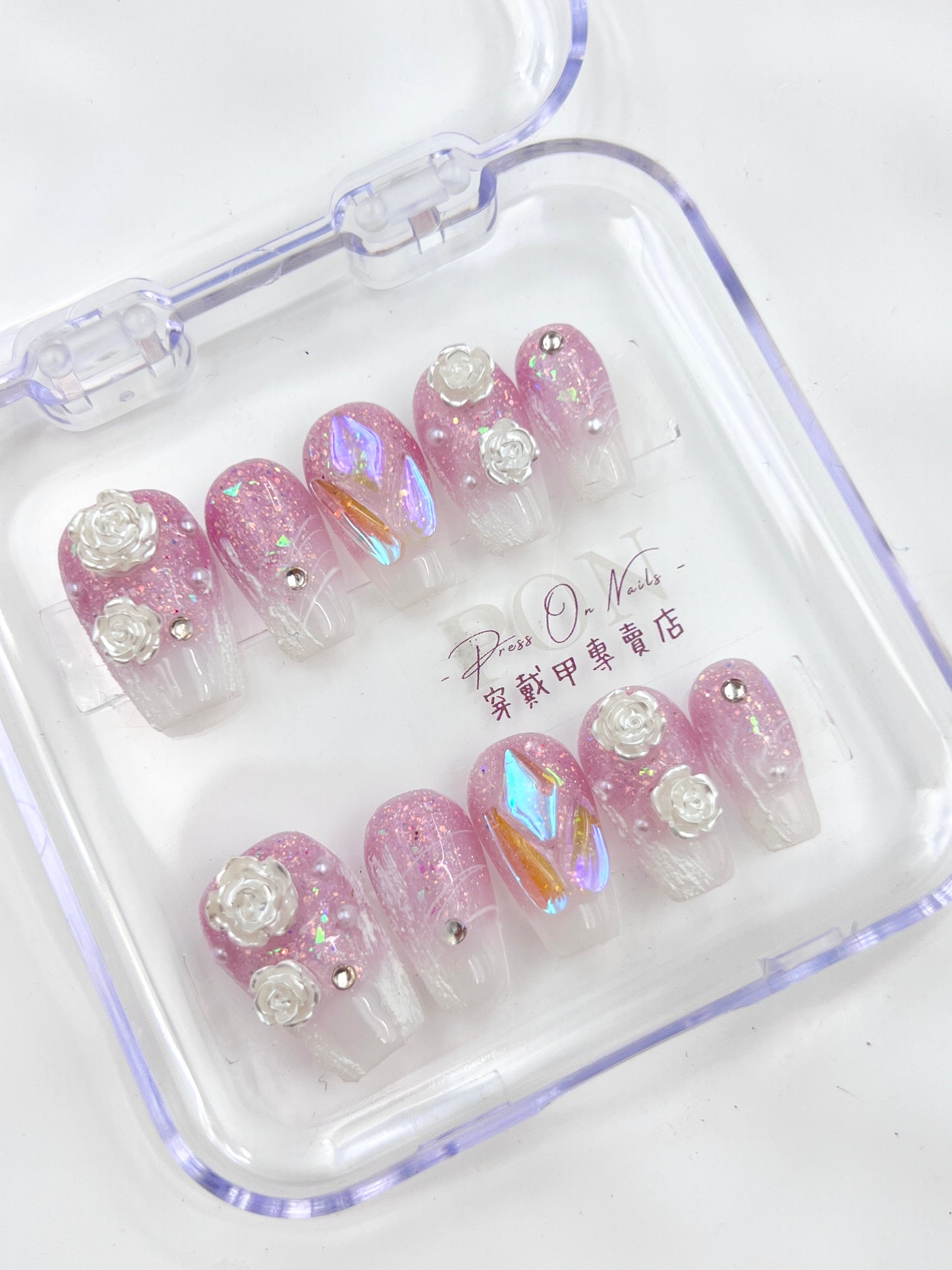 P271 Purple Gradient Three-dimensional Camellia  Handmade press on nails