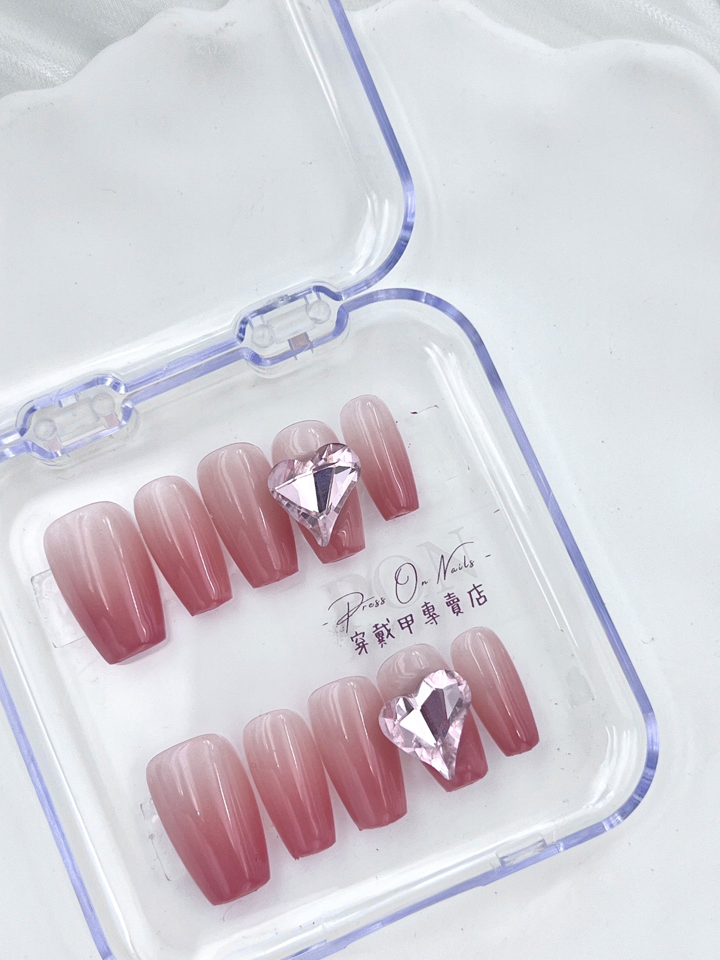 M531 Pink Gradient Love Diamond Handmade press on nails