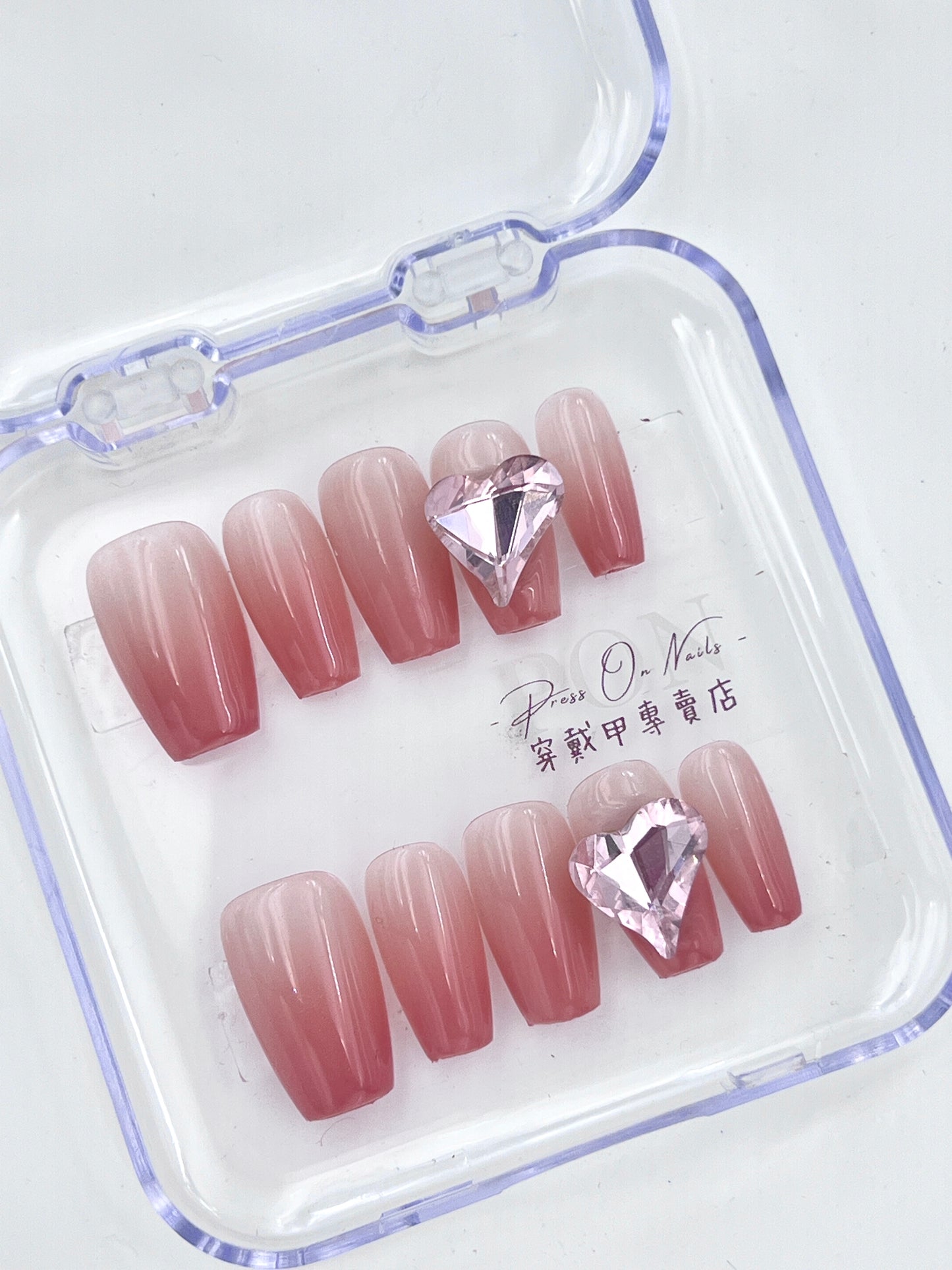 M531 Pink Gradient Love Diamond Handmade press on nails