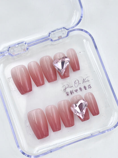 M531 Pink Gradient Love Diamond Handmade press on nails