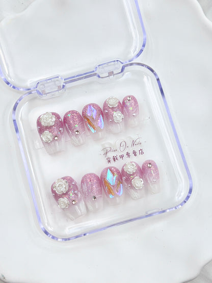 P271 Purple Gradient Three-dimensional Camellia  Handmade press on nails