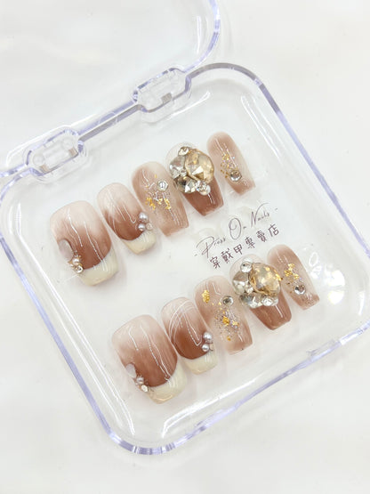 M307 Oolong milk cover press on nails, pure handmade press on nails