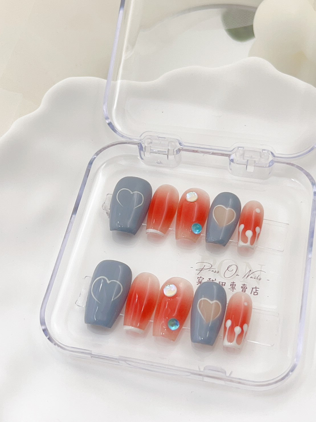 M262 baby blue transparent love handmade press on nails