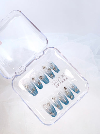 P253 Blue Stars and Sea  Long Ladder press on nails